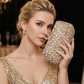 Floral Leaf Crystal Frame Evening Clutch Shoulder Bag