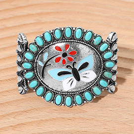 Western Oval Butterfly Flower Conch Cuff Bracelet