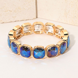Square Cut Gem Beaded Stretch Evening Bracelet