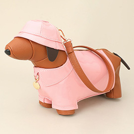 Faux Leather Raincoat Puppy Crossbody Bag