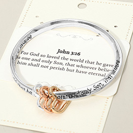 JOHN 316 Religious Message Engraved Triple Open Heart Charms Bangle Bracelet
