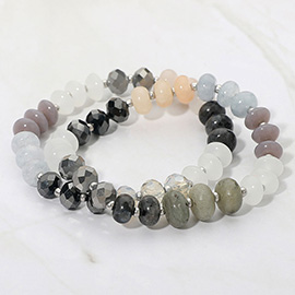 2PCS - Faceted Pebble Beaded Stretch Multi Layered Bracelets