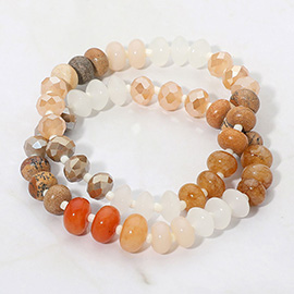 2PCS - Faceted Pebble Beaded Stretch Multi Layered Bracelets
