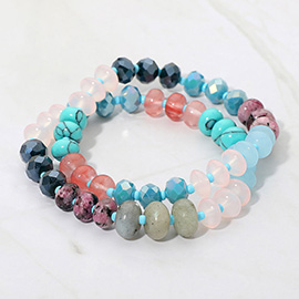 2PCS - Faceted Pebble Beaded Stretch Multi Layered Bracelets