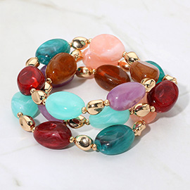 3PCS - Oval Pebble Beaded Stretch Multi Layered Bracelet