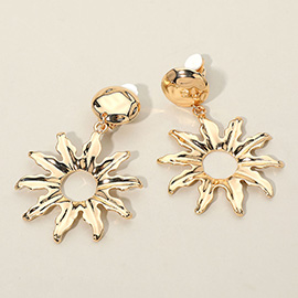 Bold Metal Sunburst Drop Dangle Statement Clip On Earrings