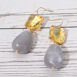 Rectangular Stone Cluster Accent Marbled Resin Pebble Drop Dangle Earrings