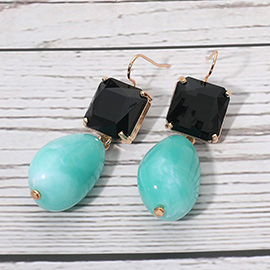 Rectangular Stone Cluster Accent Marbled Resin Pebble Drop Dangle Earrings