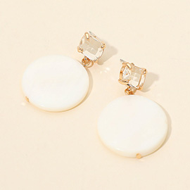 Round Mother of Pearl Disc Drop Dangle Earrings