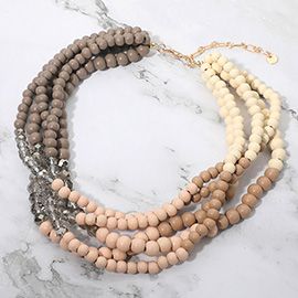 Wooden Ball Beaded Multi Layered Statement Necklace