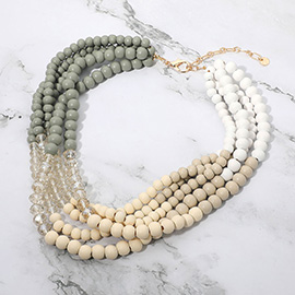 Wooden Ball Beaded Multi Layered Statement Necklace