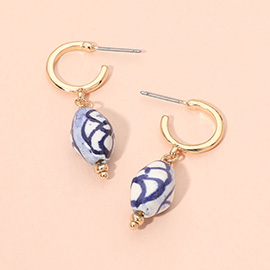 Ceramic Ball Drop Hoop Earrings