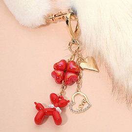 Clover Balloon Dog Heart Love Charm Drop Keychain Bag Charm