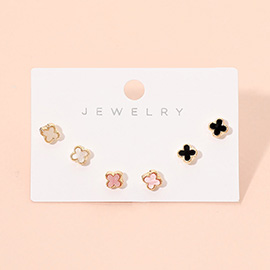 3Pairs - Mini Quatrefoil Stud Earring Set