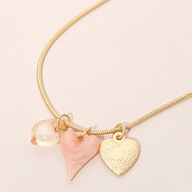 Triple Heart Charm Beaded Necklace