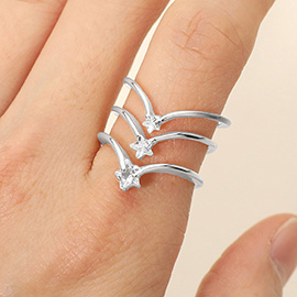 SECRET BOX_Sterling Silver Dipped Triple Star Accent Adjustable Ring