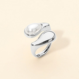 SECRET BOX_Stainless Steel Pearl Dome Accent Wrap Statement Ring