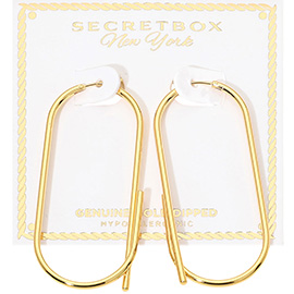 SECRET BOX_Genuine Gold Dipped Elongated Oval Pin Catch Hoop Earrings