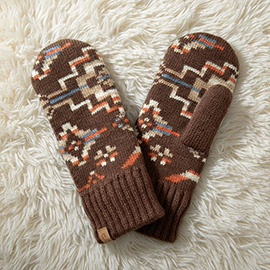 Ribbed Cuff Aztec Patterned Knit Winter Mittens