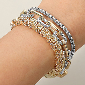 14K Gold Plated Two Tone Chunky Multi Chain Layered Magnetic Bracelet