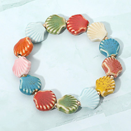 Ceramic Shell Beaded Stretch Bracelet