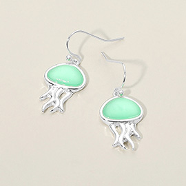 Sea Glass Jellyfish Charm Drop Dangle Earrings