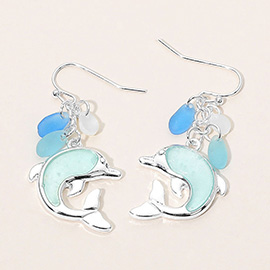Sea Glass Dolphin Drop Dangle Earrings