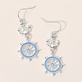 Nautical Anchor Wheel Link Drop Dangle Earrings