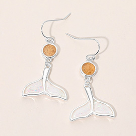 Round Whale Tale Charm Link Drop Dangle Earrings