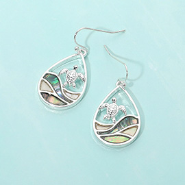 Abalone Sea Turtle Wave Teardrop Dangle Earrings