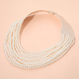 Multi Layered Pearl Beaded Magnetic Statement Collar Necklace