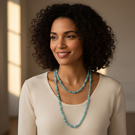 Marbled Flat Beaded Layering Long Necklace