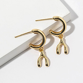 Gold Dipped Wishbone Drop Dangle Mini Hoop Earrings