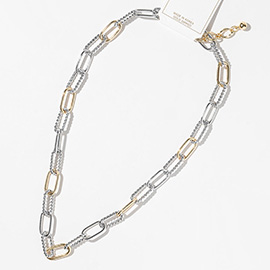 Gold Dipped Two Tone Textured Oval Link Chain Necklace