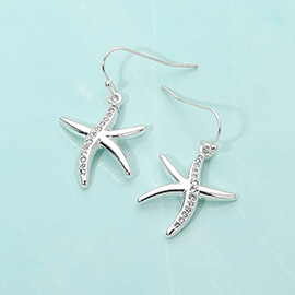 Stone Paved Starfish Dangle Earrings