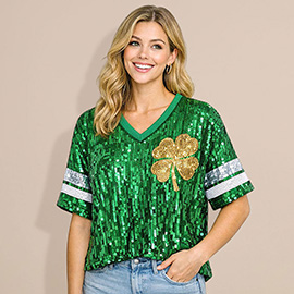 Sequin Lucky Clover Graphic Sport Shirt