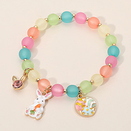 Easter Bunny Egg Basket Charm Beaded Stretch Bracelet