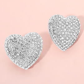 Bold Rhinestone Paved Heart Clip On Earrings