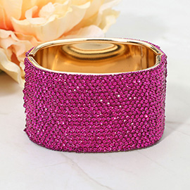 Wide Rhinestone Paved Hinged Evening Bangle Bracelet