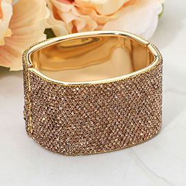 Wide Rhinestone Paved Hinged Evening Bangle Bracelet