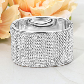 Wide Rhinestone Paved Hinged Evening Bangle Bracelet