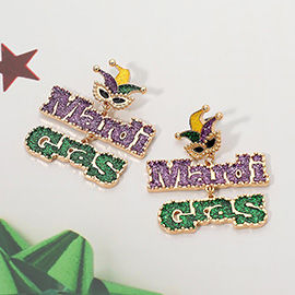 Glitter Mardi Gras Message Masquerade Drop Dangle Earrings