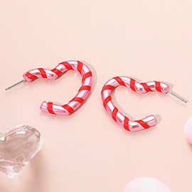 Candy Cane Open Heart Hoop Earrings
