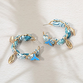 Shell Whale Tale Charm Fabric Scarf Hoop Earrings