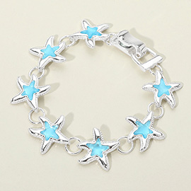 Sea Glass Starfish Charm Link Magnetic Bracelet