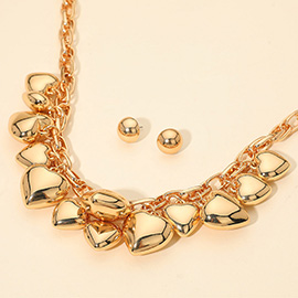 Chunky Puffy Metal Heart Charm Embellished Necklace