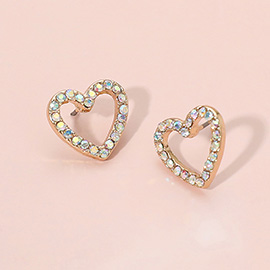 Rhinestone Embellished Open Heart Stud Earrings