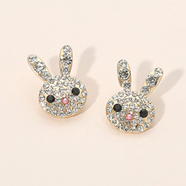 Rhinestone Paved Bunny Face Stud Earrings