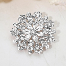 Floral Rhinestone Cluster Pin Brooch