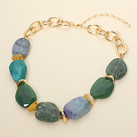 Chunky Marbled Resin Beaded Chain Link Statement Necklace